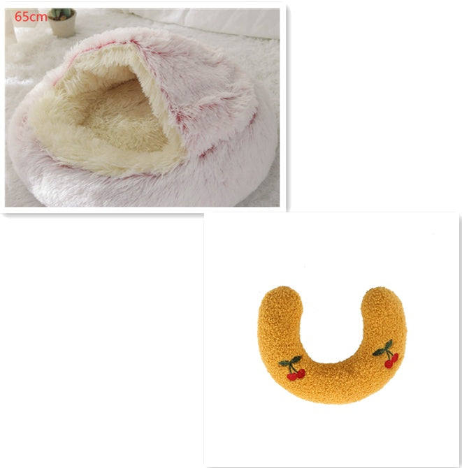 2-in-1 Round Plush Pet Bed Warm Winter House