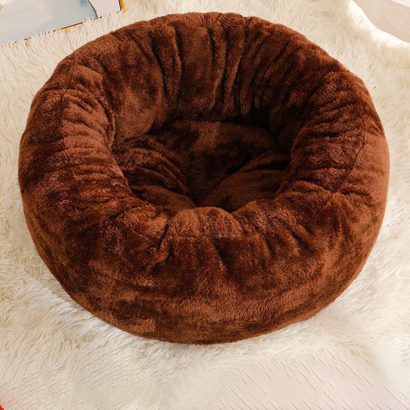 Long Plush Donut Round Pet Bed Warm Cushion