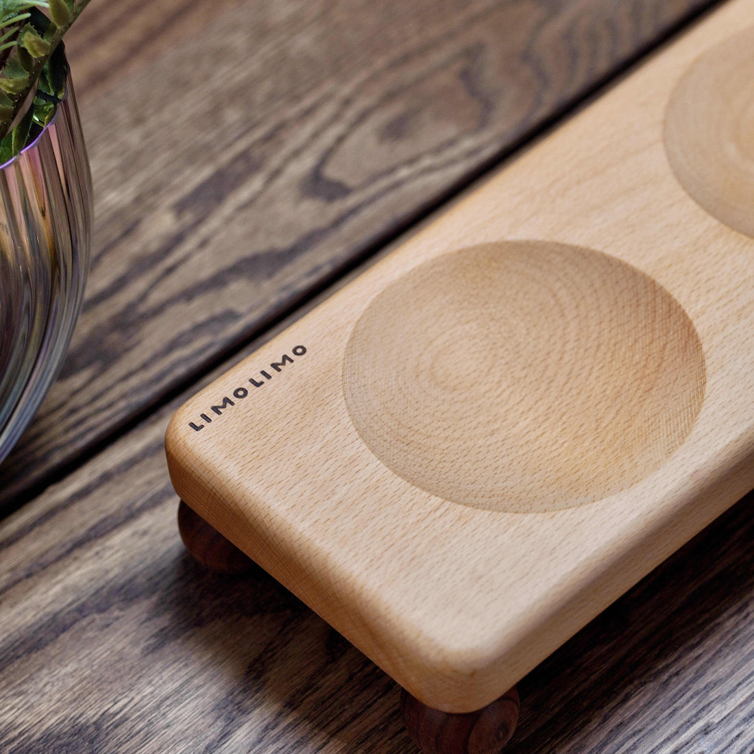 Solid Wood Pet Feeding Bowl With Ceramic Insert