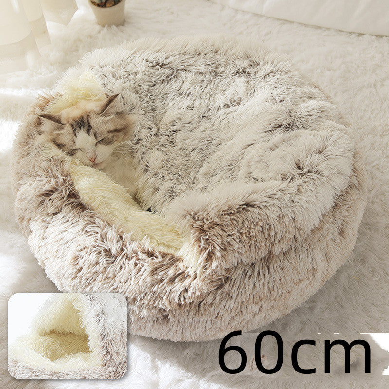 2-in-1 Round Plush Pet Bed Warm Winter House