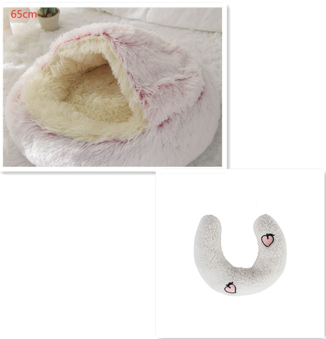2-in-1 Round Plush Pet Bed Warm Winter House