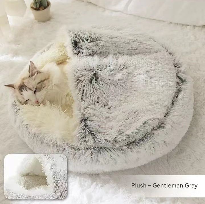 2-in-1 Round Plush Pet Bed Warm Winter House