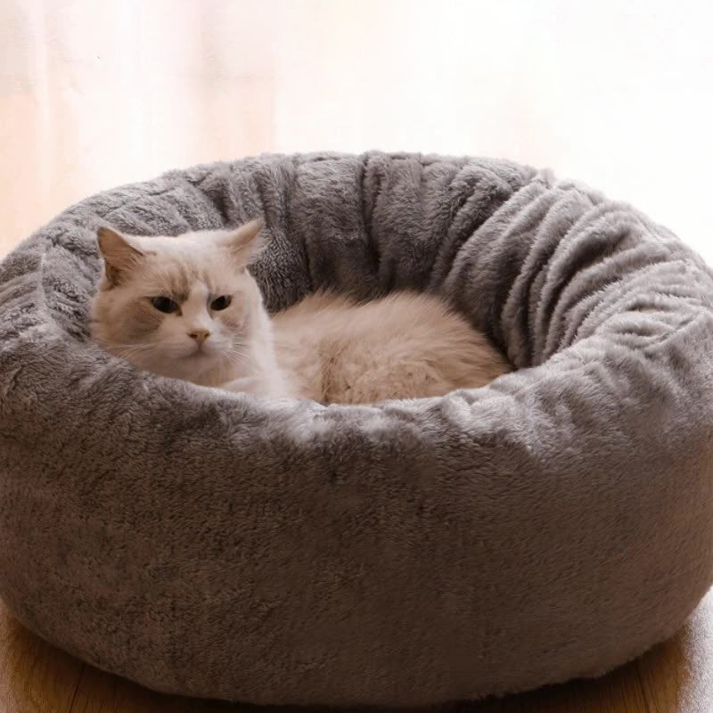 Long Plush Donut Round Pet Bed Warm Cushion