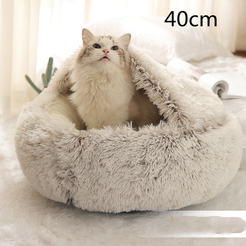 2-in-1 Round Plush Pet Bed Warm Winter House