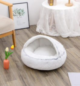 2-in-1 Round Plush Pet Bed Warm Winter House