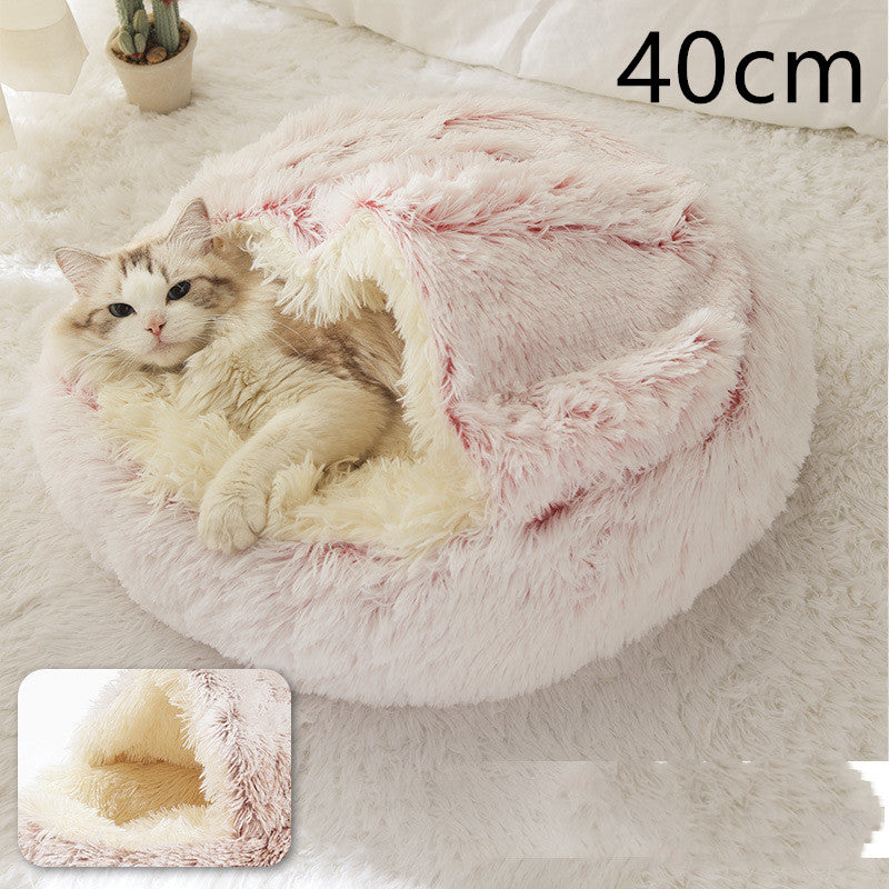 2-in-1 Round Plush Pet Bed Warm Winter House