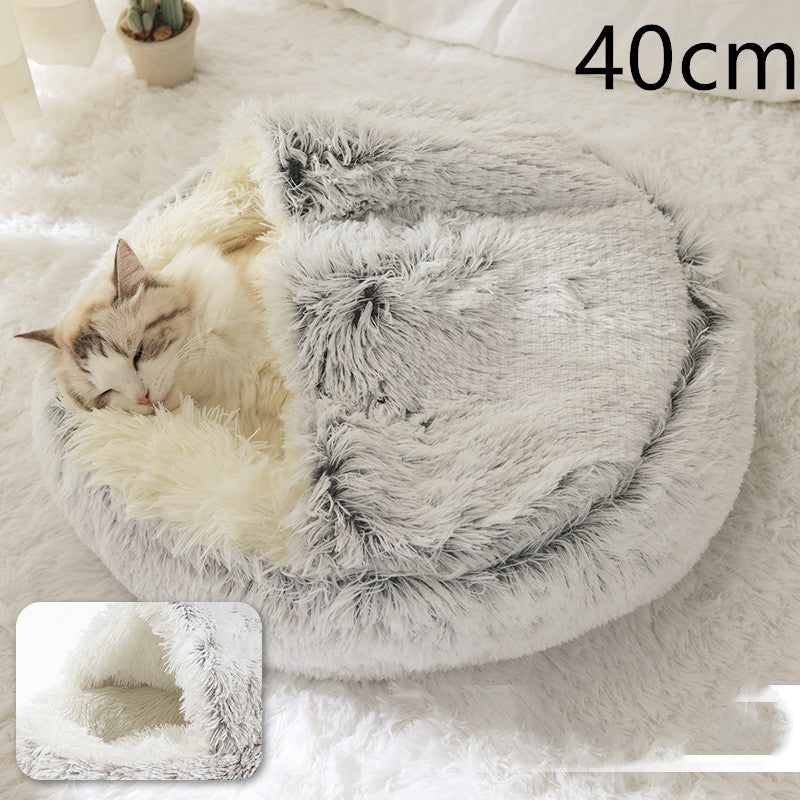 2-in-1 Round Plush Pet Bed Warm Winter House