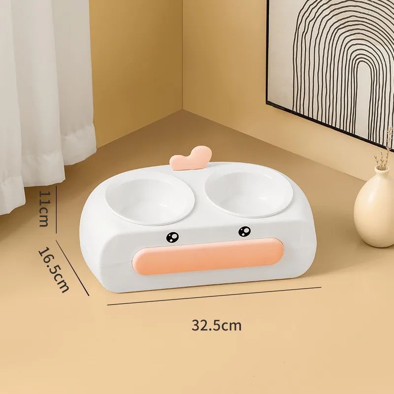 Duck Design Double Pet Feeding Bowl Plastic Tray