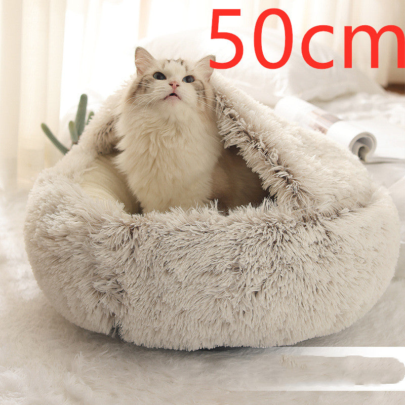 2-in-1 Round Plush Pet Bed Warm Winter House