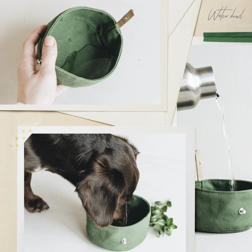 Folding Canvas Portable Pet Bowl For Feeding And Walking