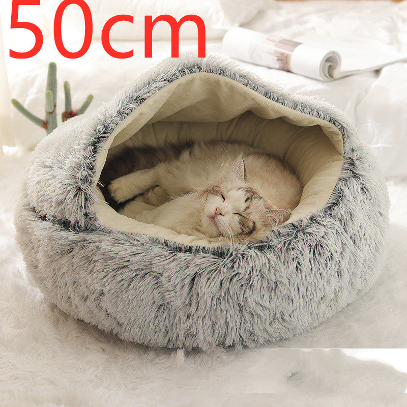 2-in-1 Round Plush Pet Bed Warm Winter House