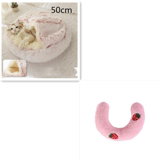 2-in-1 Round Plush Pet Bed Warm Winter House
