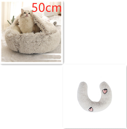 2-in-1 Round Plush Pet Bed Warm Winter House
