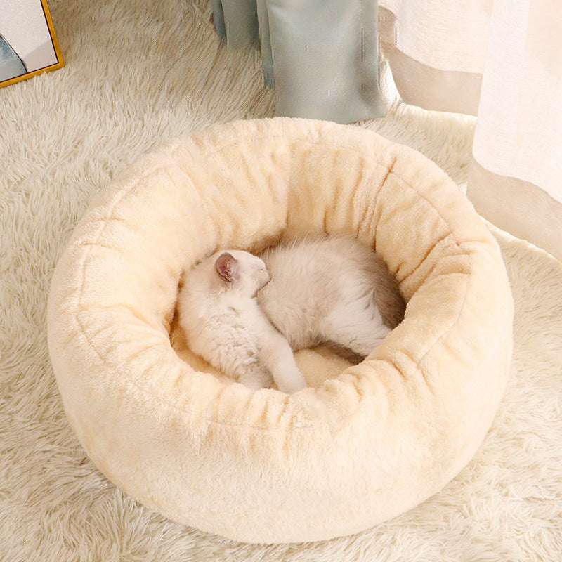 Long Plush Donut Round Pet Bed Warm Cushion