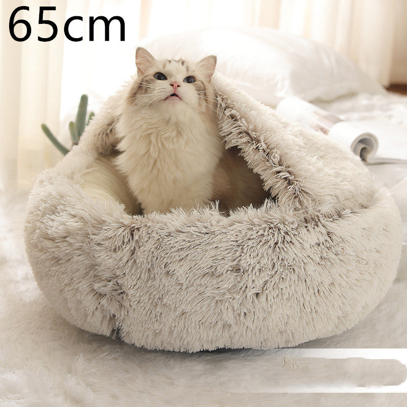 2-in-1 Round Plush Pet Bed Warm Winter House