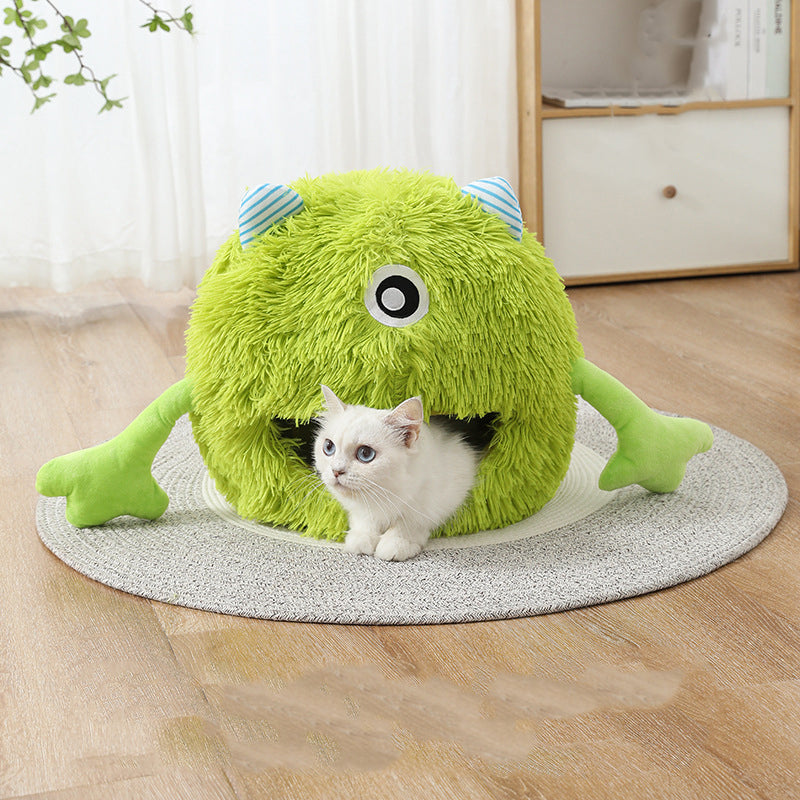 Machine Washable Round Plush Pet Bed Calming Cushion