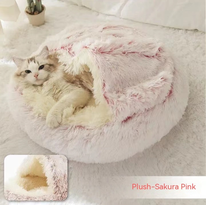 2-in-1 Round Plush Pet Bed Warm Winter House