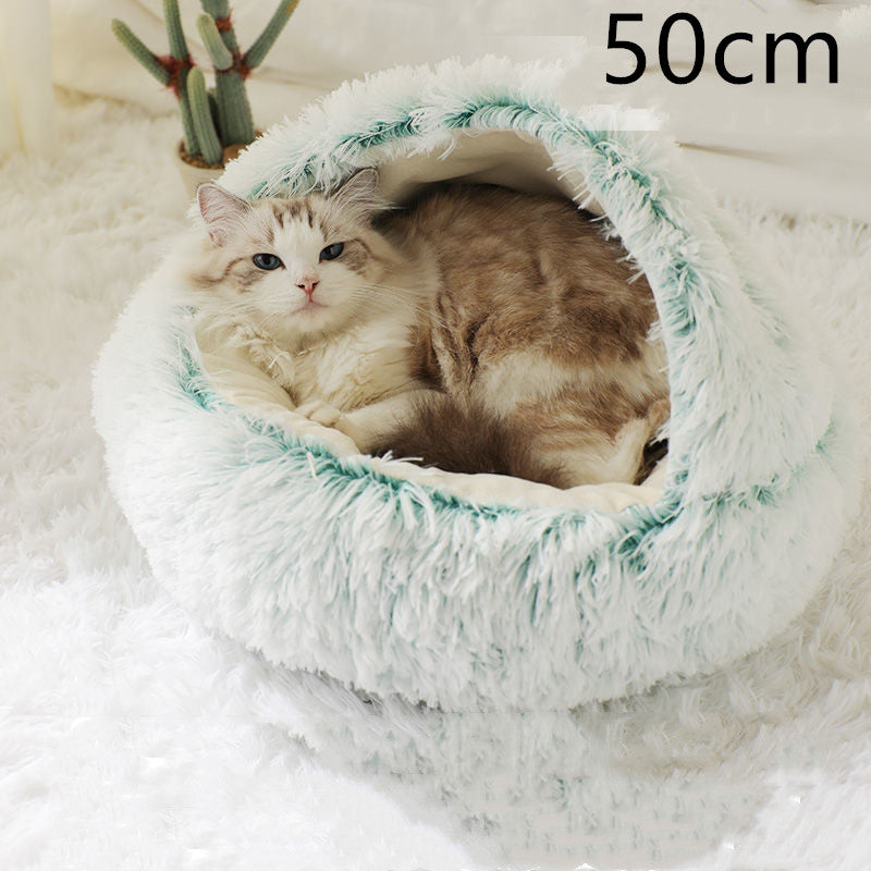 2-in-1 Round Plush Pet Bed Warm Winter House