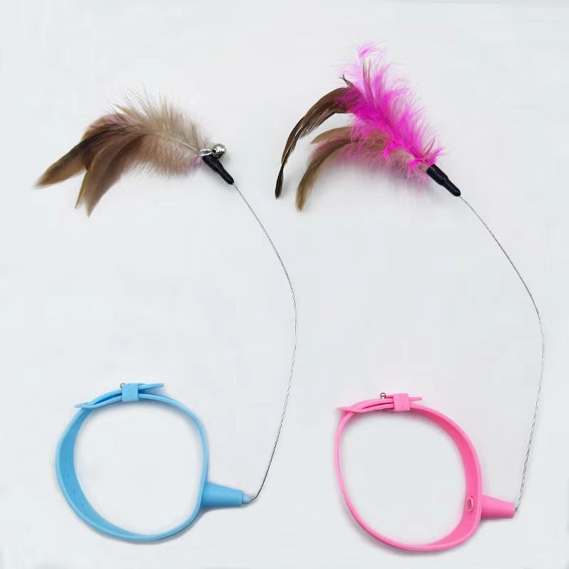 Adjustable Silicone Pet Collar Toy With Feather And Bell