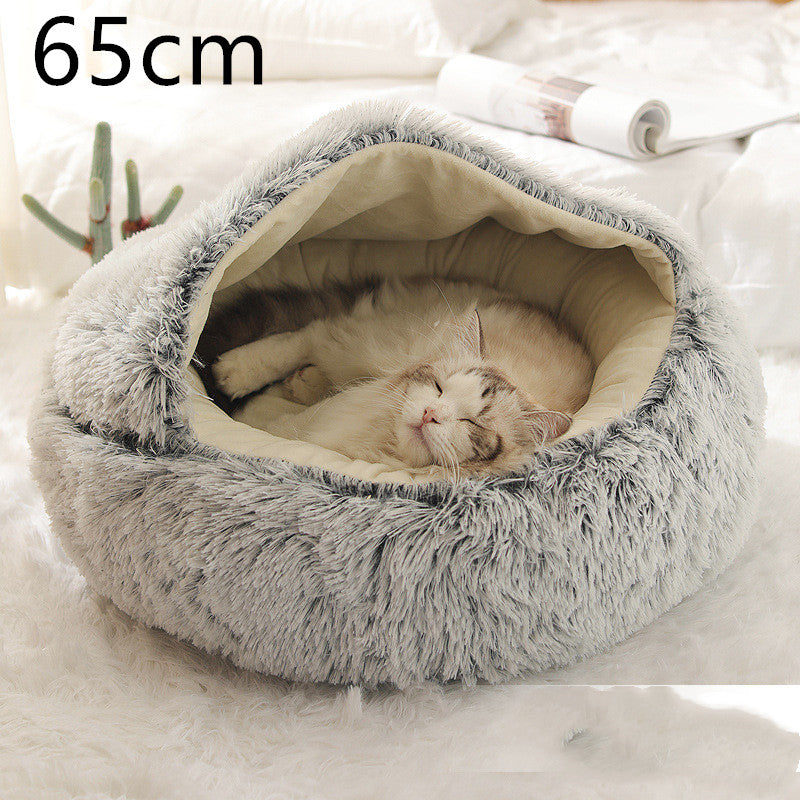 2-in-1 Round Plush Pet Bed Warm Winter House