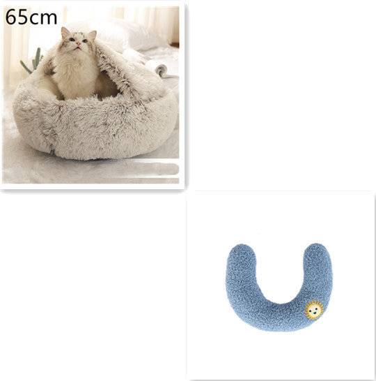 2-in-1 Round Plush Pet Bed Warm Winter House