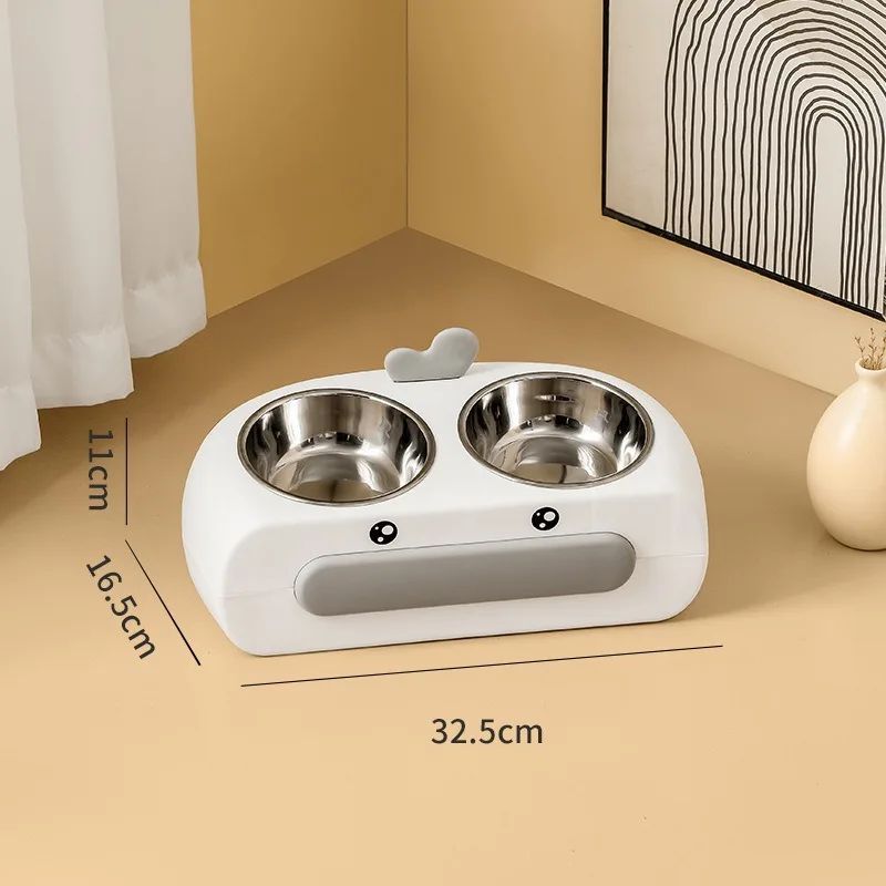 Duck Design Double Pet Feeding Bowl Plastic Tray