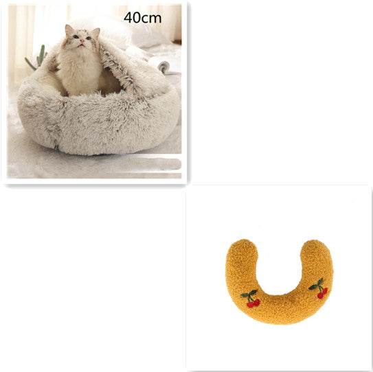 2-in-1 Round Plush Pet Bed Warm Winter House