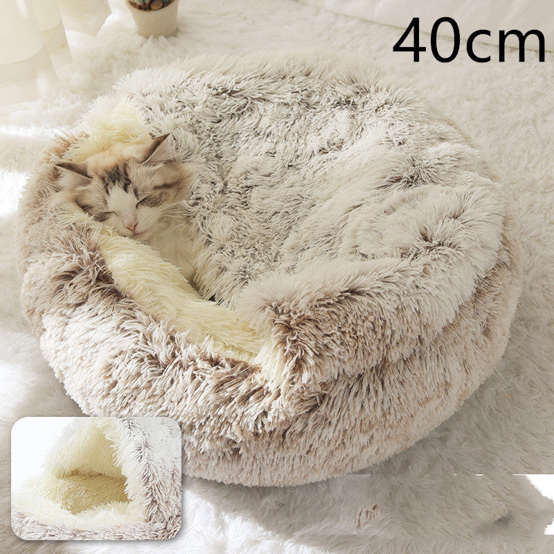 2-in-1 Round Plush Pet Bed Warm Winter House