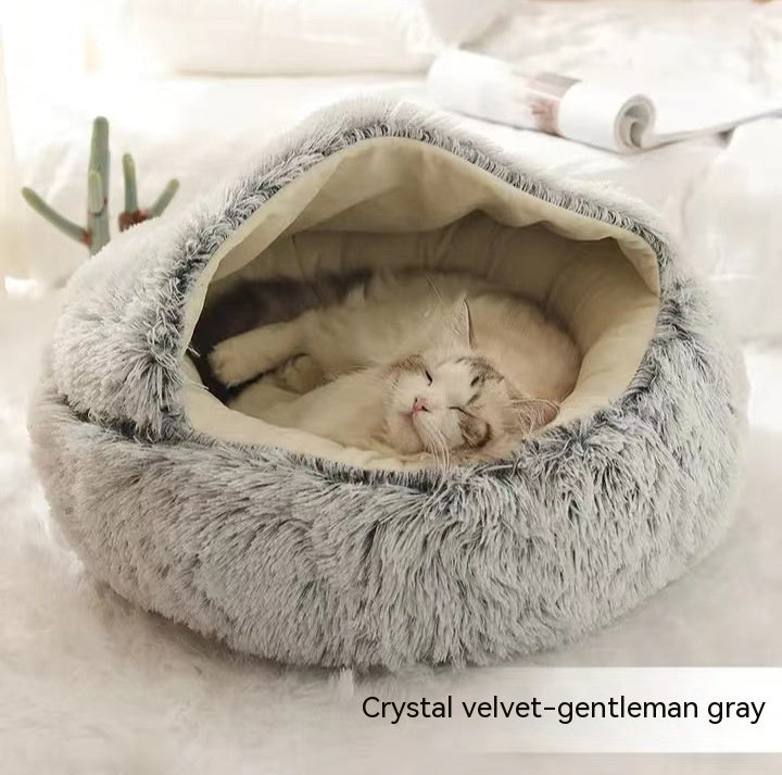 2-in-1 Round Plush Pet Bed Warm Winter House