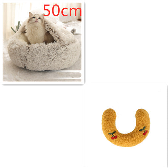 2-in-1 Round Plush Pet Bed Warm Winter House
