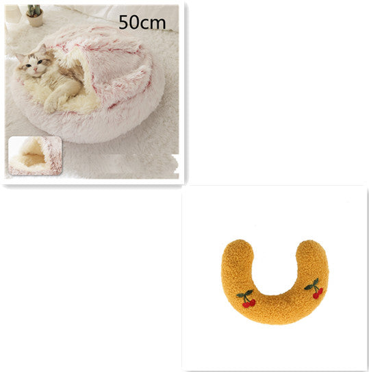 2-in-1 Round Plush Pet Bed Warm Winter House