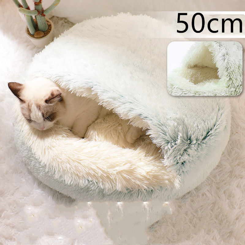 2-in-1 Round Plush Pet Bed Warm Winter House