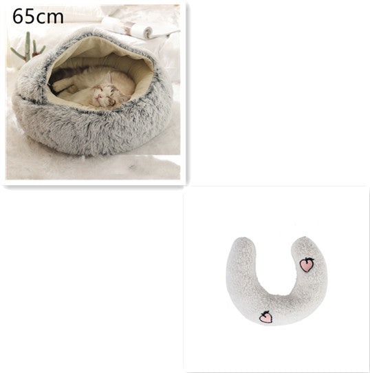 2-in-1 Round Plush Pet Bed Warm Winter House