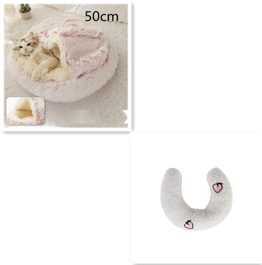 2-in-1 Round Plush Pet Bed Warm Winter House