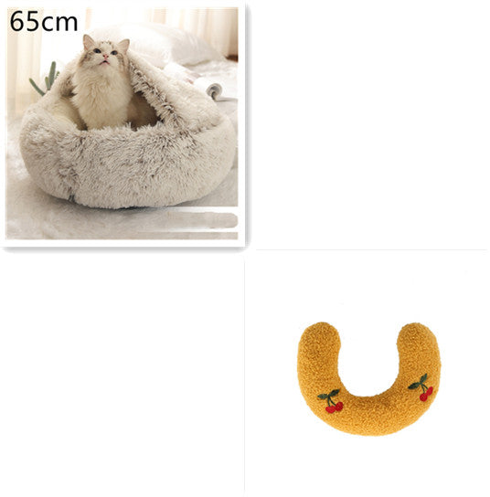 2-in-1 Round Plush Pet Bed Warm Winter House