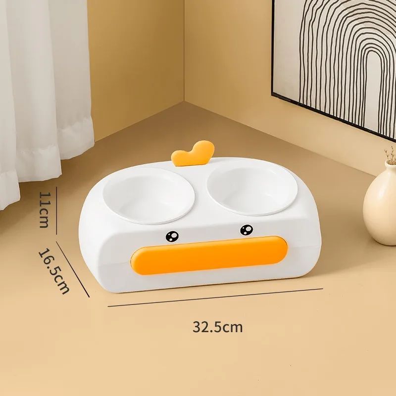 Duck Design Double Pet Feeding Bowl Plastic Tray