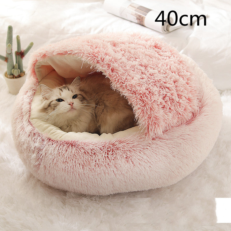 2-in-1 Round Plush Pet Bed Warm Winter House