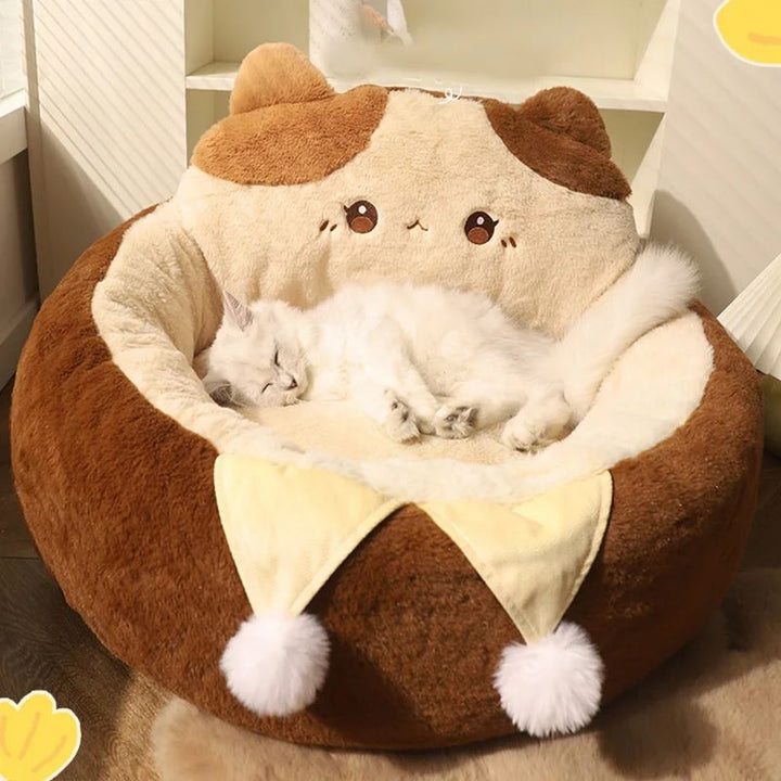 Round Plush Pet Bed Soft Warm Cushion
