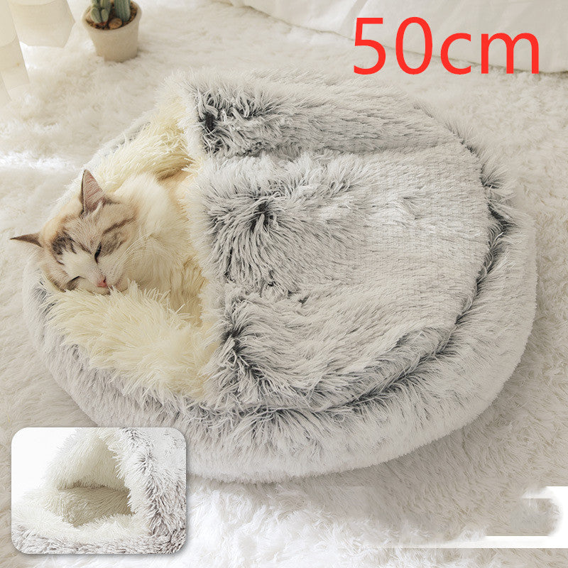 2-in-1 Round Plush Pet Bed Warm Winter House