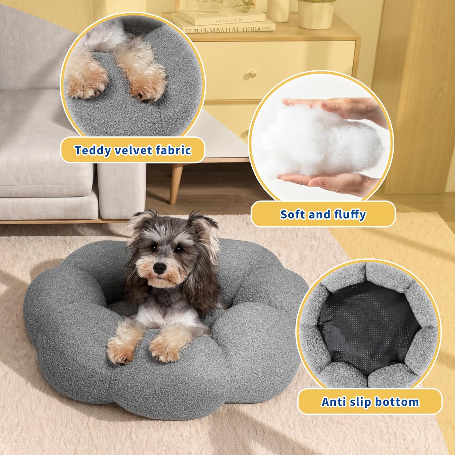 Fluffy Flower Donut Plush Pet Bed Calming Cuddler