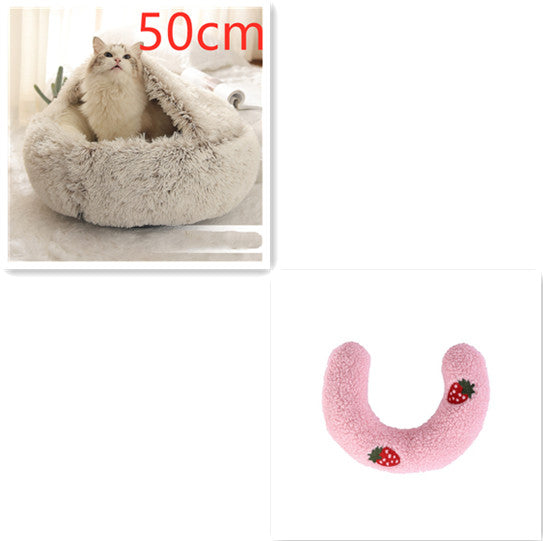 2-in-1 Round Plush Pet Bed Warm Winter House