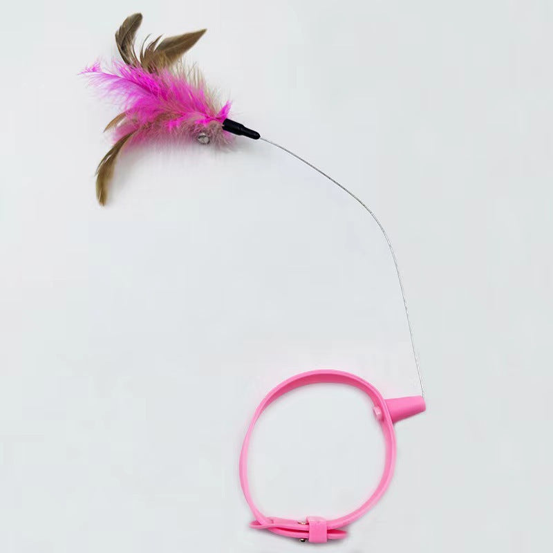 Adjustable Silicone Pet Collar Toy With Feather And Bell