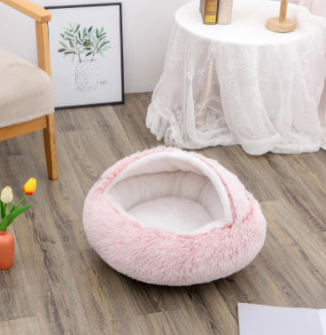 2-in-1 Round Plush Pet Bed Warm Winter House