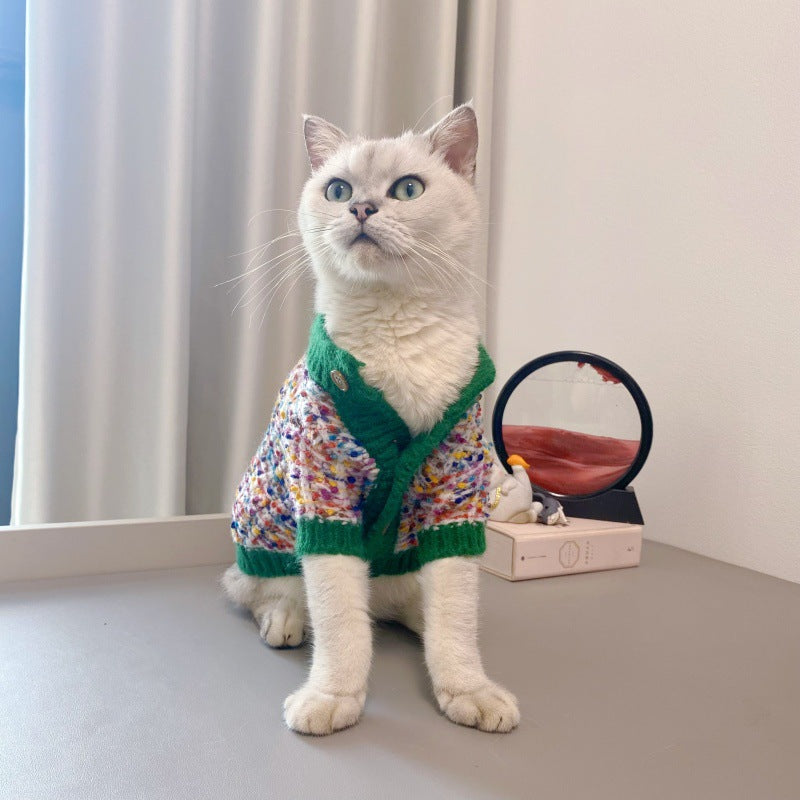 Pet Color Block Cardigan Sweater Stylish Comfortable Warm Outfit