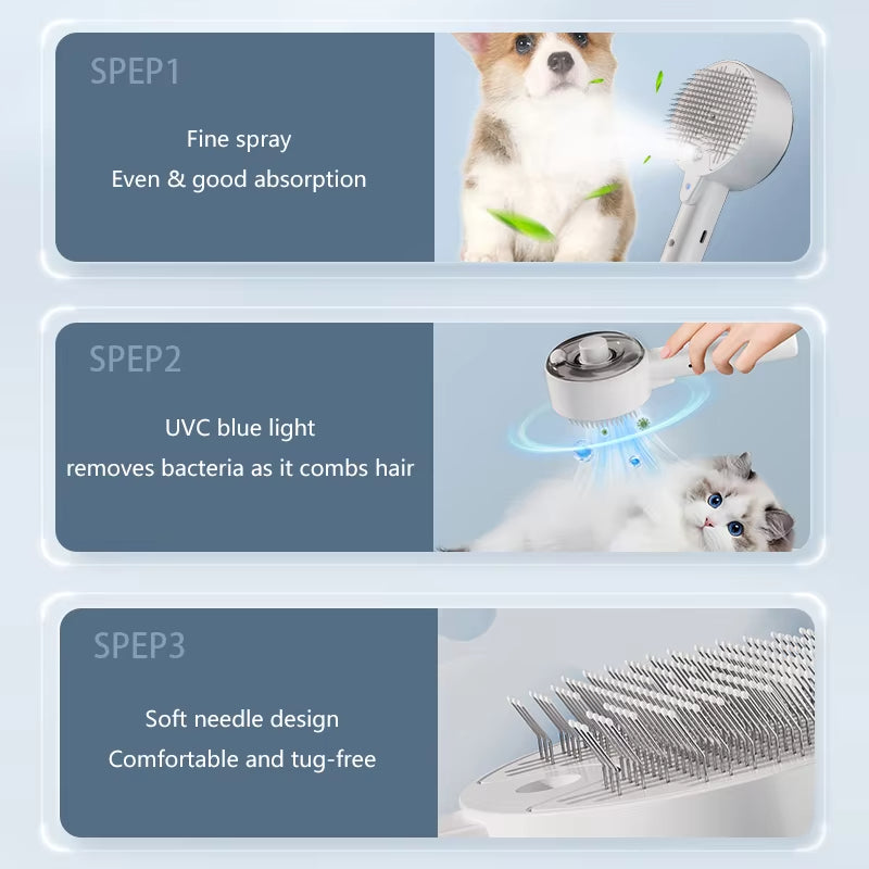 3-in-1 Electric Steam Pet Grooming Brush And Massager
