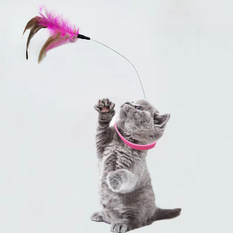 Adjustable Silicone Pet Collar Toy With Feather And Bell