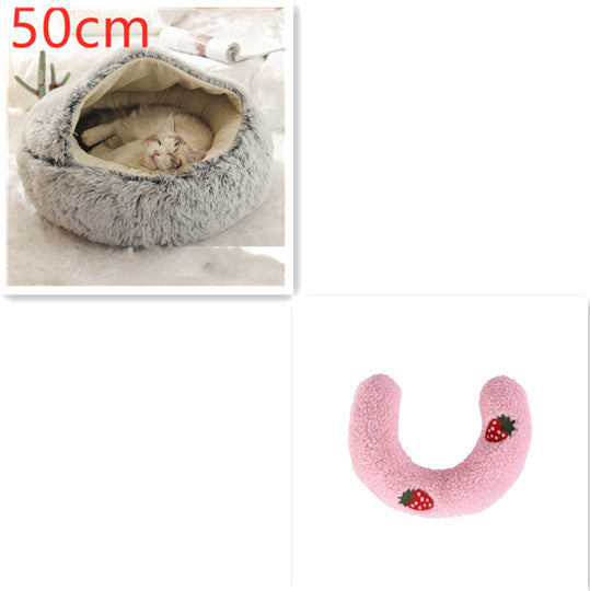 2-in-1 Round Plush Pet Bed Warm Winter House