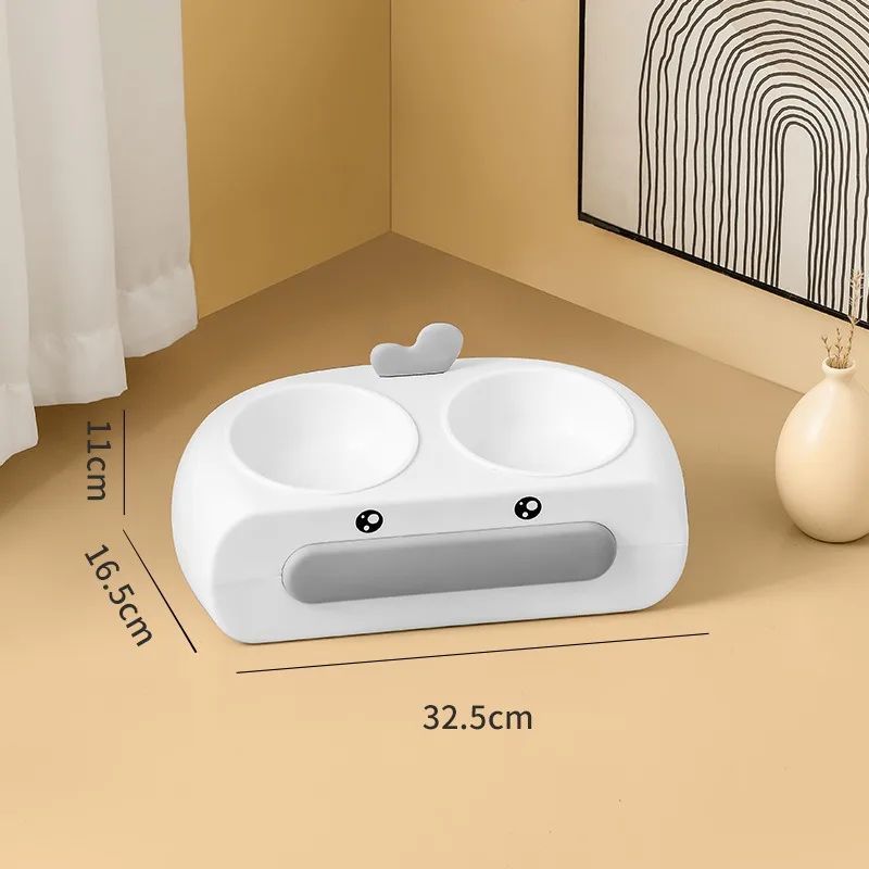 Duck Design Double Pet Feeding Bowl Plastic Tray