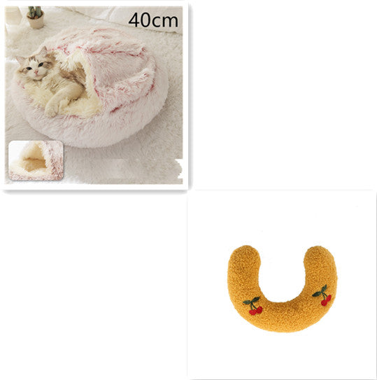 2-in-1 Round Plush Pet Bed Warm Winter House