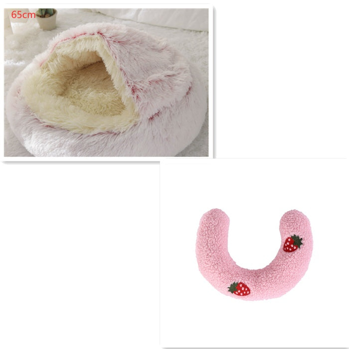 2-in-1 Round Plush Pet Bed Warm Winter House